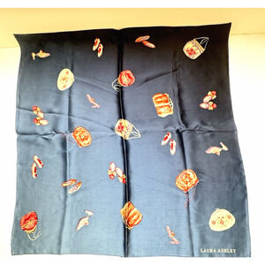 !00% NAVY Satin Scarf Fashion Vintage Laura Ashley 1970s Retro Preppy